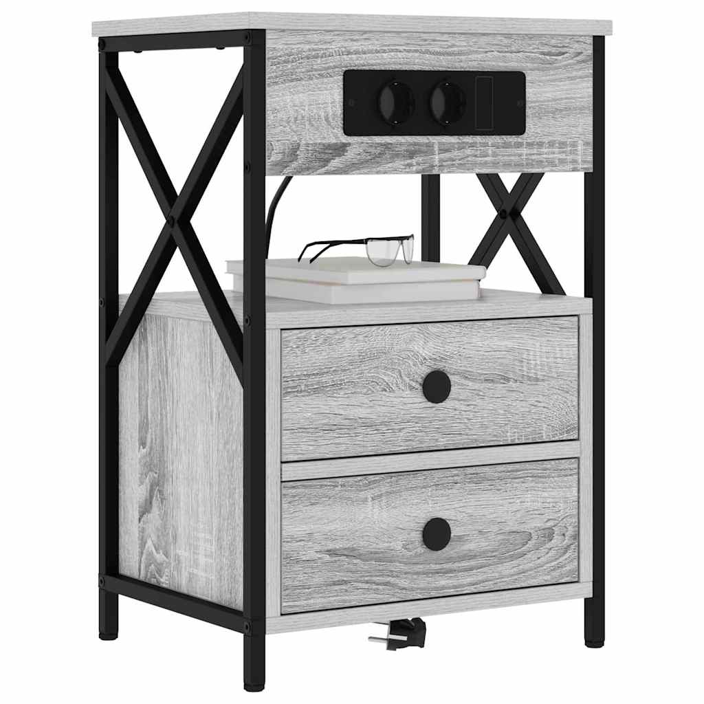 Nachttisch mit Ladestation 2 pcs Grau Sonoma 40 x 31 x 60 cm